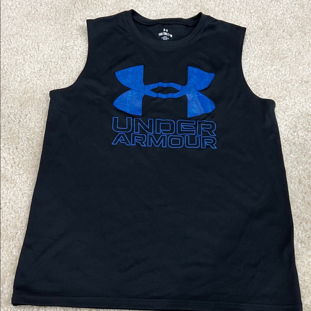 Under Armour Kids Tank Top in Black with Blue Logo